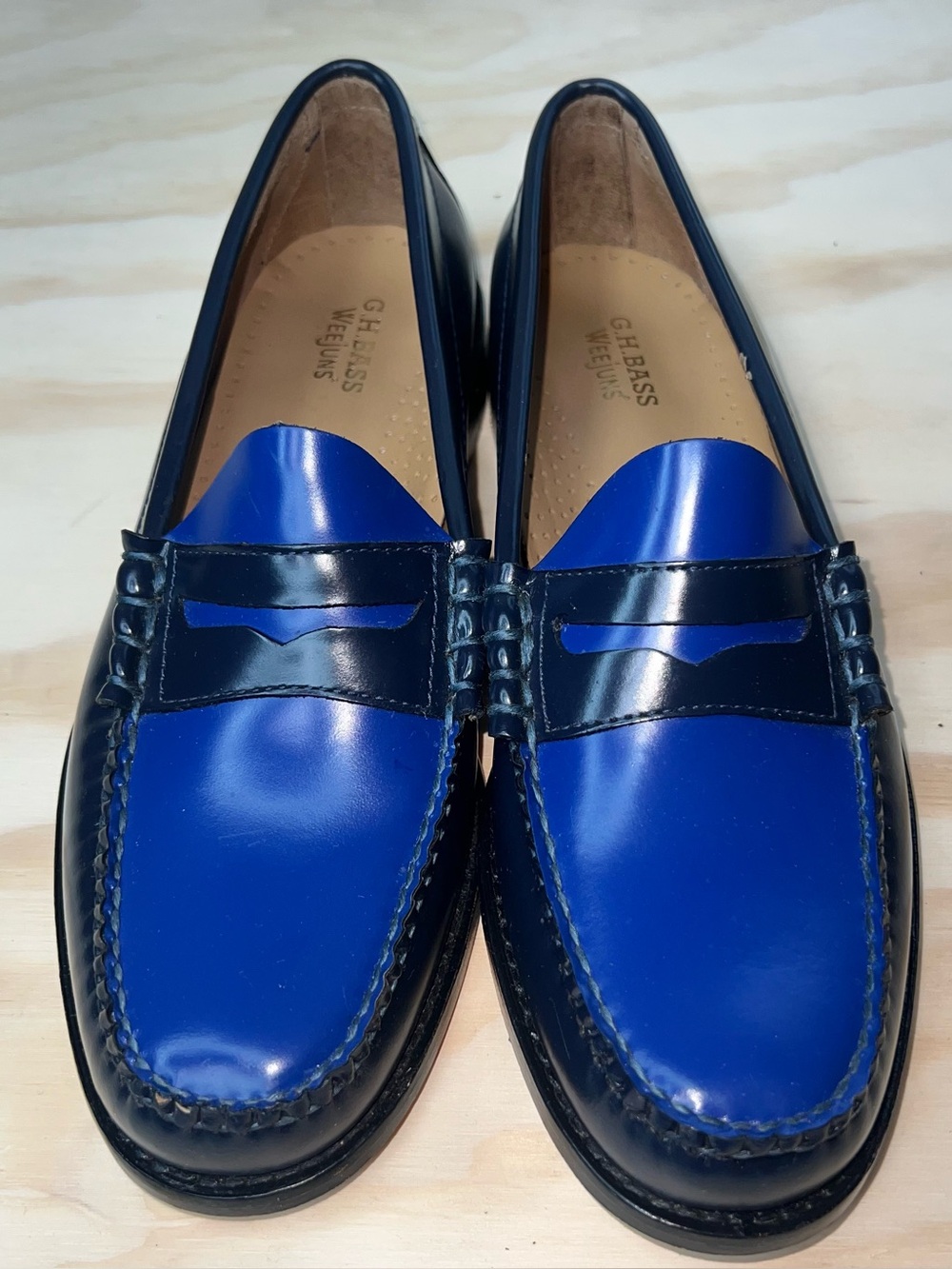 GH Bass Weejuns Larson Color Block Penny Loafers Mens Size US 10 Blue Leather